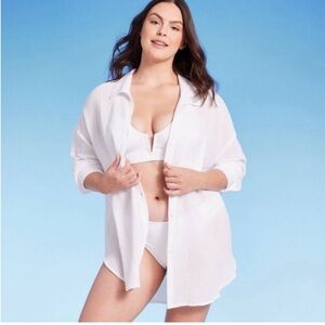 Women's Button-Up Cover Up Shirtdress - Shade & Shore™ White new XL